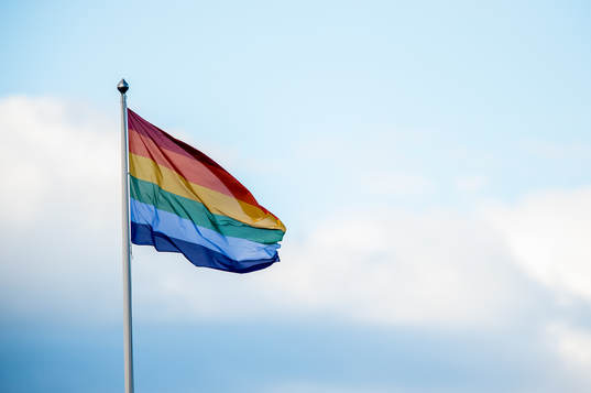 A rainbow flag at Marienlyst Stadion
