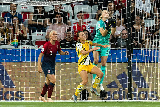 Goalkeeper Ingrid Hjelmseth of Norway saves