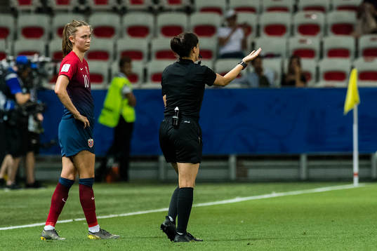 Caroline Graham Hansen of Norway and the Referee Reim