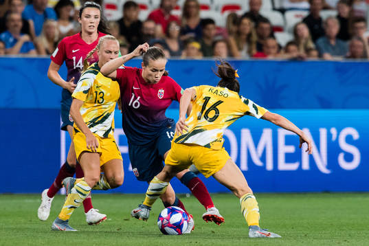 Tameka Yallop and Hayley Raso of Australia against Guro