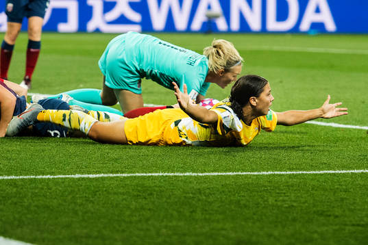 Sam Kerr of Australia reacts