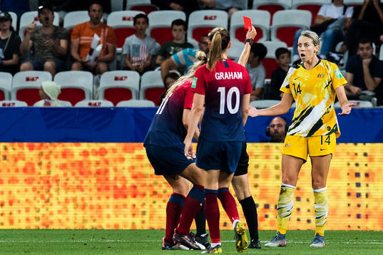 Alanna Kennedy of Australia gets a red card
