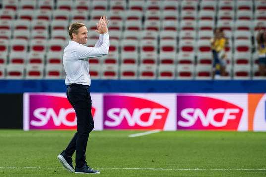 Martin Sjögren, head coach of Norway, celebrates