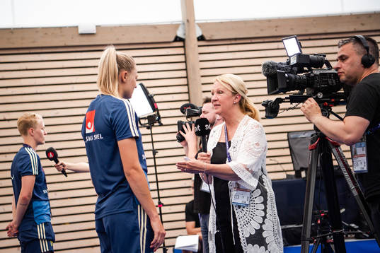 Fridolina Rolfö of Sweden with SVT reporter Jane Björck