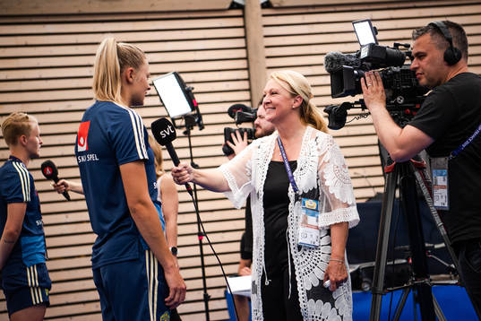 Fridolina Rolfö of Sweden with SVT reporter Jane Björck