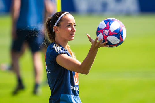 Kosovare Asllani of Sweden with the official match ball for