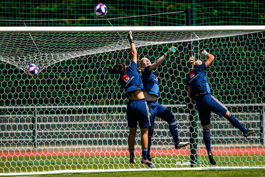 Goalkeepers Jennifer Falk , Zecira Musovic and Hedvig