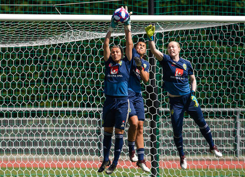 Goalkeepers Jennifer Falk , Zecira Musovic and Hedvig