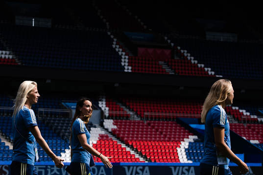 Hanna Glasm Kosovare Asllani and Magdalena Eriksson of