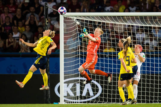 Goalkeeper Hedvig Lindahl of Sweden saves
