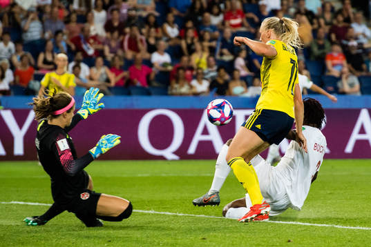 Goalkeeper Stephanie Labbe of Canada and of Sweden Stina