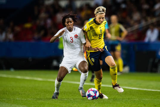 Kadeisha Buchanan of Canada and Lina Hurtig of Sweden