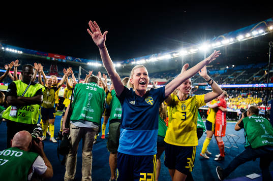 Olivia Schough  of Sweden celebrates winning