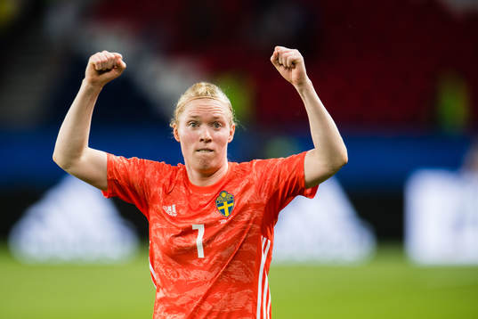 Goalkeeper Hedvig Lindahl  of Sweden celebrates winning