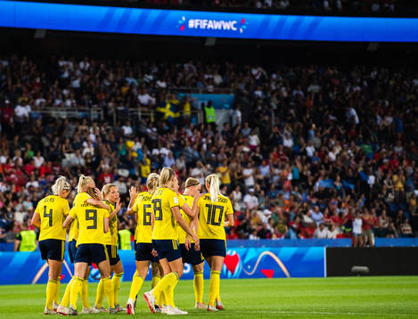 Players of Sweden celebrate the 1-0 goal
