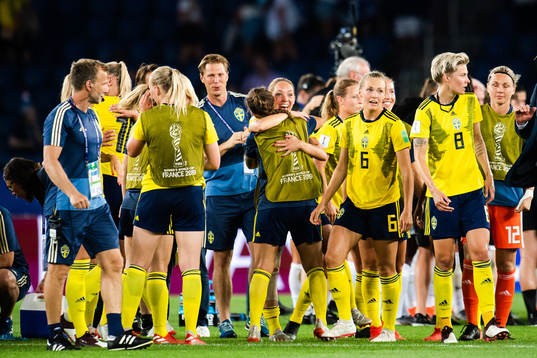 Elin Rubensson and Julia Zigiotti Olme of Sweden celebrates