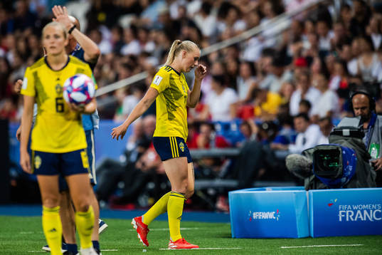 Stina Blackstenius of Sweden looks dejected when leaving