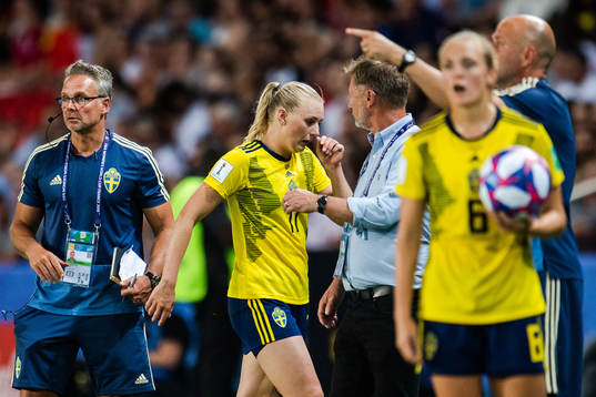 Stina Blackstenius of Sweden looks dejected when leaving