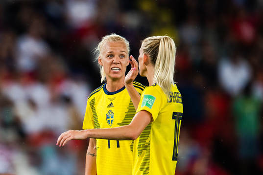 Caroline Seger and Sofia Jakobsson of Sweden