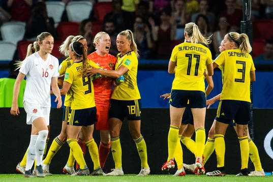 Goalkeeper Hedvig Lindahl of Sweden celebrates
