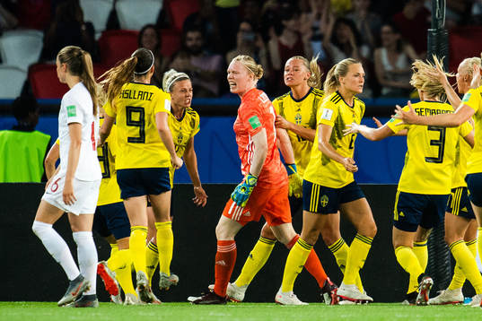 Goalkeeper Hedvig Lindahl of Sweden celebrates