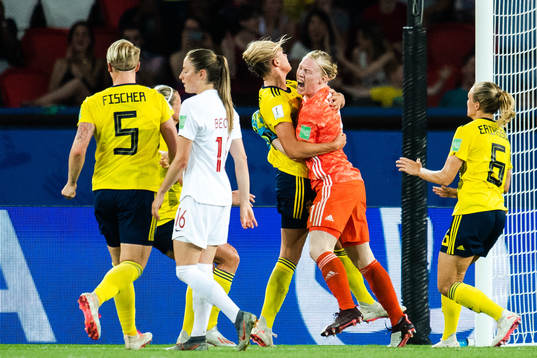 Goalkeeper Hedvig Lindahl of Sweden celebrates