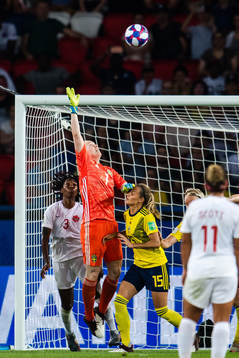 Goalkeeper Hedvig Lindahl and Elin Rubensson of Sweden