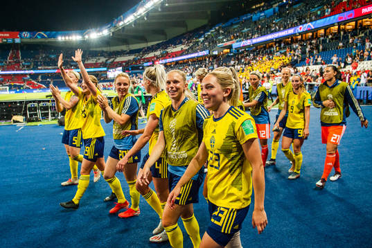 Jonna Andersson and Elin Rubensson of Sweden celebrate