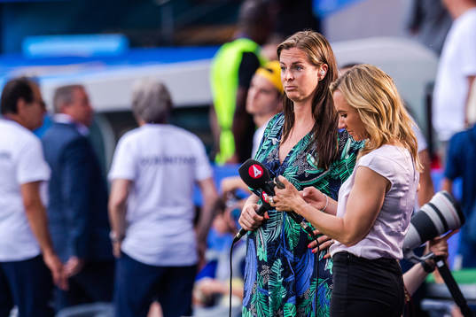 Lotta Schelin and Frida Nordstrand of Swedish television