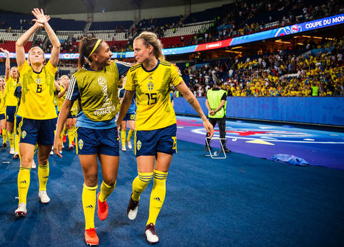 Julia Zigiotti Olme and Nathalie Björn of Sweden celebrate