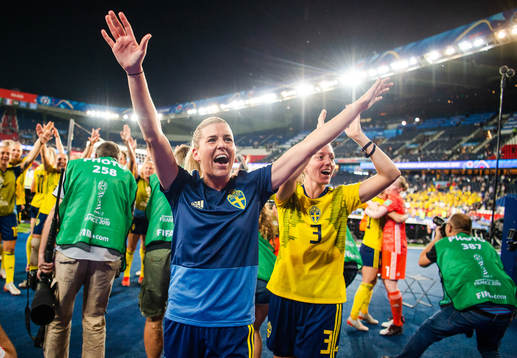 Olivia Schough of Sweden celebrates