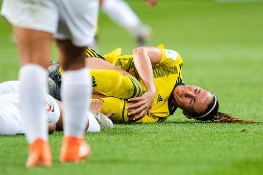 Kosovare Asllani of Sweden  in pain