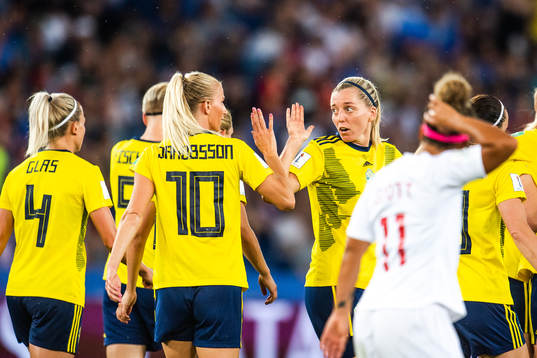 Linda Sembrant of Sweden celebrates the 1-0 goal by Stina