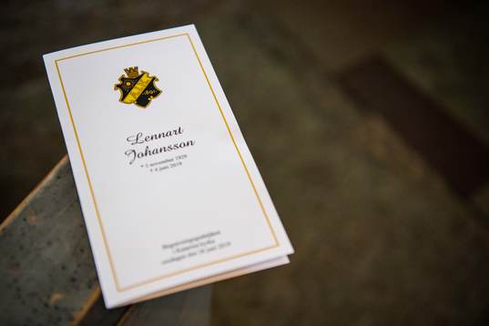 Leaflet of the funeral of former UEFA president Lennart