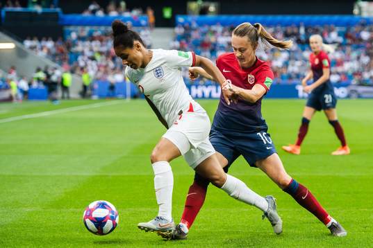 Demi Stokes of England and Caroline Graham Hansen of Norway