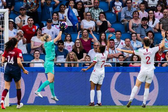 Goalkeeper Ingrid Hjelmseth of Norway with a save