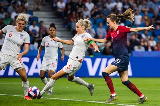 Steph Houghton of England and Caroline Graham Hansen of