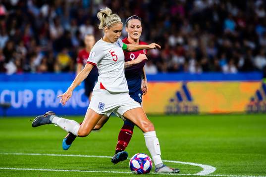 Steph Houghton of England and Isabell Lehn Herlovsen of
