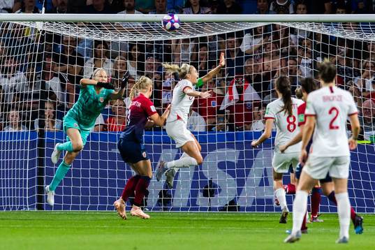 Goalkeeper Ingrid Hjelmseth of Norway and Steph Houghton of