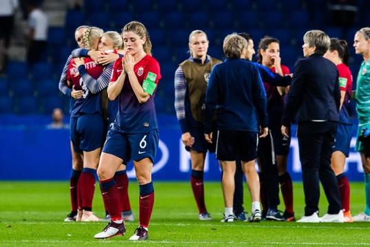 Maren Nævdal Mjelde of Norway looks dejected