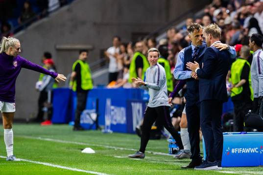 Phil Neville, head coach of England, and Martin Sjögren,