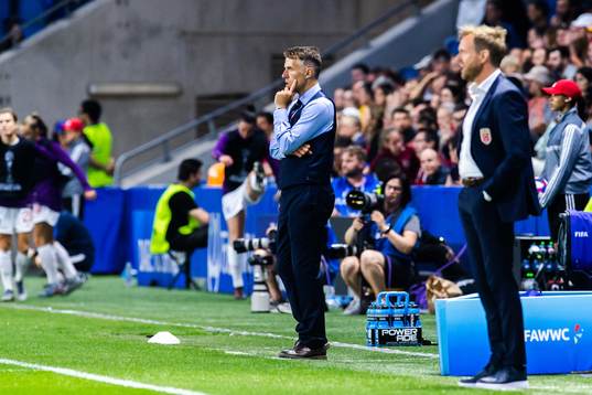 Phil Neville, head coach of England, and Martin Sjögren,