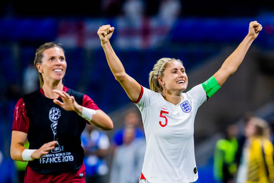 Goalkeeper Carly Telford and Steph Houghton of England