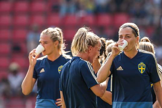 Linda Sembrant of Sweden drinks water