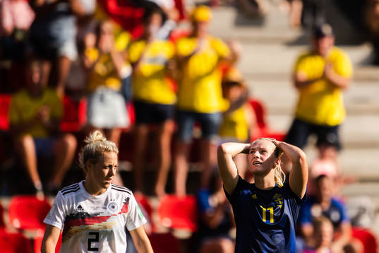 Carolin Simon of Germany and Stina Blackstenius of Sweden