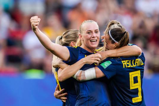 Stina Blackstenius of Sweden celebrate with teammates