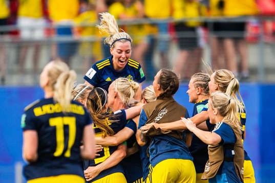 Linda Sembrant of Sweden celebrate with teammates