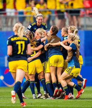 Linda Sembrant of Sweden celebrate with teammates