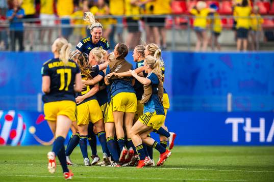 Linda Sembrant of Sweden celebrate with teammates