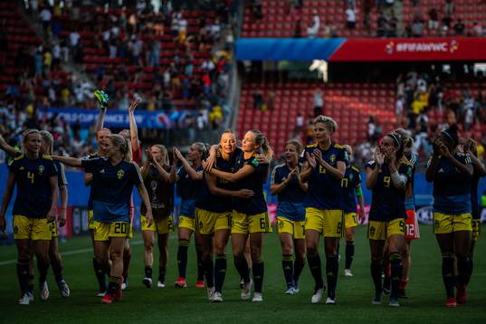 Fridolina Rolfö and Magdalena Eriksson of Sweden celebrate